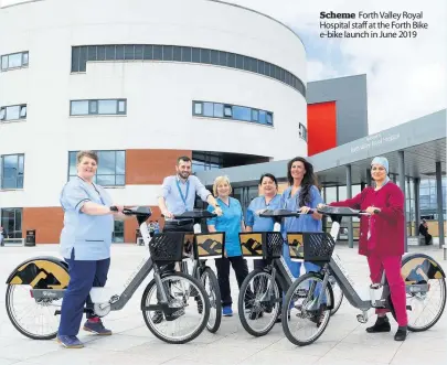  ??  ?? Scheme Forth Valley Royal Hospital staff at the Forth Bike e-bike launch in June 2019