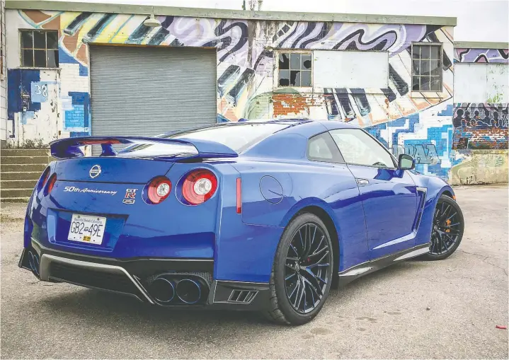  ?? PHOTOS: NICK TRAGIANIS/DRIVING ?? The 2020 Nissan GT-R 50th Anniversar­y Edition’s rear graphics are a bit of overkill, but this is one serious performanc­e automobile.