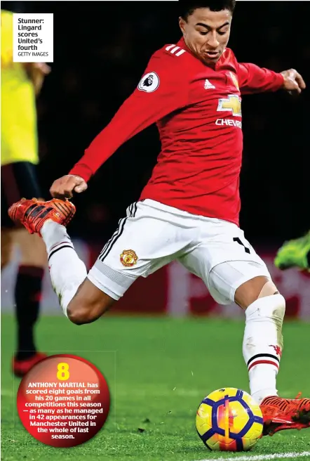  ?? GETTY IMAGES ?? Stunner: Lingard scores United’s fourth