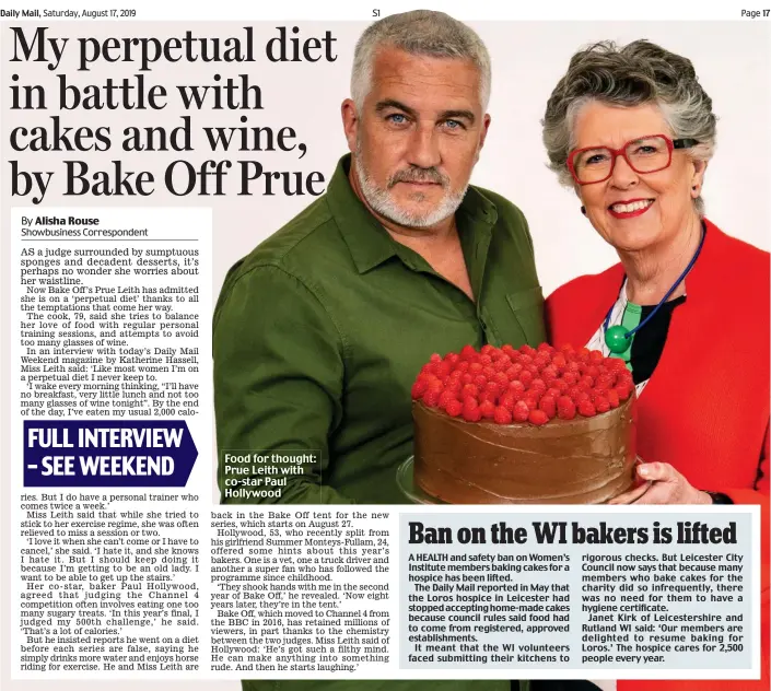  ??  ?? Food for thought: Prue Leith with co-star Paul Hollywood