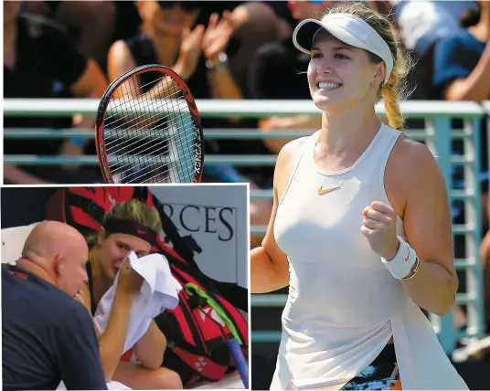  ?? PHOTO D’ARCHIVES ET CAPTURE D’ÉCRAN DAZN ?? Eugenie Bouchard accède aux demi-finales au Luxembourg en raison de l’abandon d’Andrea Petkovic. En mortaise, on peut apercevoir « Genie » en pleurs auprès de son entraîneur, en raison de douleurs à un orteil durant son match en quarts de finale.