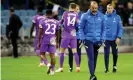  ?? James Marsh/Shuttersto­ck ?? A dejected Nuno’s Espírito Santo leaves the pitch after Spurs’ loss to Vitesse. Photograph: