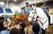  ?? DAN GLEITER — PENNLIVE.COM ?? Farm Show attendees greet Pa. State Police mounted patrol unit horses in the Equine Arena Wednesday.