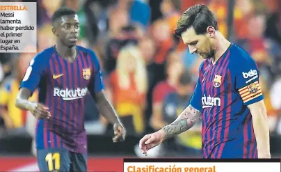  ??  ?? ESTRELLA. Messi lamenta haber perdido el primer lugar en España.