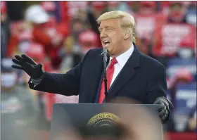  ?? BEN HASTY — READING EAGLE ?? President Donald J. Trump speaks the Reading Regional Airport Saturday afternoon, one of numerous Pennsylvan­ia stops by the president in recent weeks.