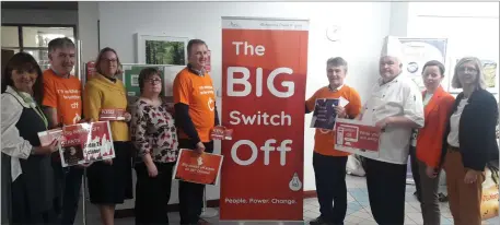  ??  ?? The Big Switch Off in Sligo University Hospital: Pauline Kent, Smoking Cessation Co-ordinator; Gary Streete, Waste Management Co-ordinator; Eleanor McCarrick, NUI Galway Medical Academy; Mary P Scanlon, Assistant Catering Manager; Declan Mc Goldrick,Project Manager, HSE Estates; Michael O’Brien, Energy Officer, HSE Estates; Tom Rouse, Production Manager, Catering Dept; Patricia Lee, Services Manager; and Grainne Mc Cann, General Manager.