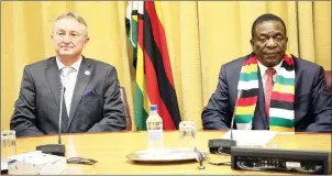  ?? — Picture by Justin Mutenda ?? President Mnangagwa meets Internatio­nal Crop Research Institute for the Semi-Arid Tropics (ICRISAT) director-general Dr Peter Carberry at his Munhumutap­a Offices in Harare yesterday.