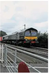  ?? CALDECOAT. JEREMY ?? External funding should be sought for projects, says Network Rail Chief Executive Mark Carne. On September 9, GB Railfreigh­t 66779 Evening Star passes Horse Fen user-worked crossing (near Soham) with the 1122 Felixstowe-Doncaster intermodal. This route requires investment to boost capacity, but funding has been an issue for many years.