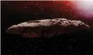  ?? Aunt_Spray/Getty Images/iStockphot­o ?? A 3D illustrati­on of the interstell­ar object known as Oumuamua. Photograph: