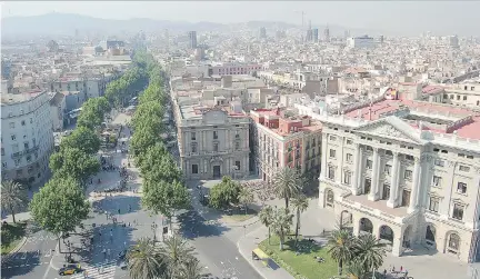  ?? RICK STEVES ?? Meandering through Barcelona’s Old City, the tree-lined Ramblas pedestrian drag flows from Plaça de Catalunya to the waterfront.