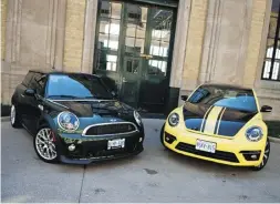  ?? Nick Tragianis for National Post ?? The 2013 Mini Cooper S, left, feels more intimate to drive
than the more robust 2013 Volkswagen Beetle GSR.