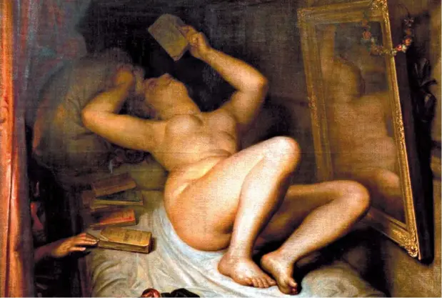  ??  ?? Tentacione­s. La lectura como incitación a la corrupción moral en “La lectora de novelas” de Antoine Wiertz (1853).