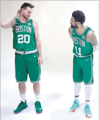  ?? Maddie Meyer Getty Images ?? GORDON HAYWARD, left, missed all of last season, but he and Kyrie Irving make the Celtics the favorites in the East. With LeBron James in L.A., the East probably will have a new champion.