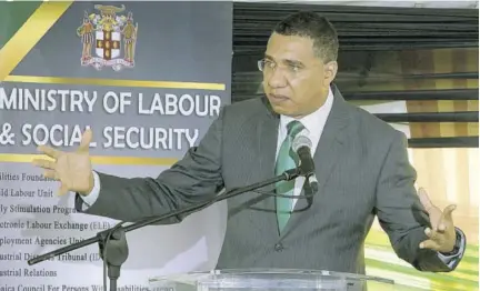  ??  ?? This screen grab shows Prime Minister Andrew Holness speaking at the official opening and dedication ceremony of the Ministry of Labour and Social Security building in St Ann, yesterday.