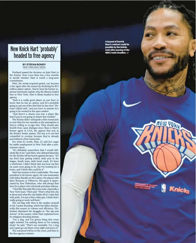  ?? AP ?? A buyout of Derrick Rose’s contract could be possible by the Knicks even after passing of the NBA’s trade deadline.
