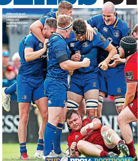  ?? INPHO ?? Different level: Leinster players celebrate beating Munster last May