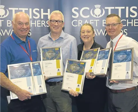  ??  ?? A DUNDEE butcher scooped a host of awards at an industry presentati­on. Scott Brothers collected three gold and four silver awards at the Scottish Craft Butchers Awards.
The awards, presented at the Scottish Meat Trade Fair 2017 in Perth, recognised...