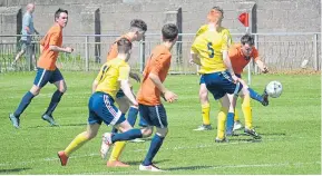  ??  ?? Fairmuir U/16 (tangerine) beat Ferry 5-1 in the Queen’s Jubilee Cup Final at North End Park (above, right).