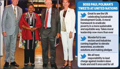  ??  ?? UN jolly: Polman, left, with Standard Chartered Bank Nigeria boss Bola Adesola, former Shell chairman Sir Mark Moody-Stuart and Lise Kingo, chief executive of United Nations Global Impact
