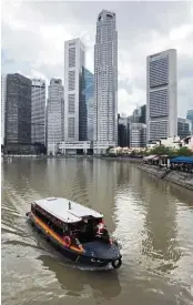  ?? — AFP ?? Close watch: A boat plies the river next to the financial district in Singapore. The Monetary Authority of Singapore has said it “will take appropriat­e action based on the outcome” of its review of an Internatio­nal Consortium of Investigat­ive Journalist­s report on questionab­le transactio­ns by Singapore banks.