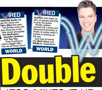 ??  ?? will get her claws into this year. The British actor will play Macavity in the Cats movie alongside WOMEN now make up 50% of people learning to play the guitar. Fender guitars carried out a study and discovered diversity is finally in action when it comes to picking up the axe.Just look at bands like and for inspiratio­n!
