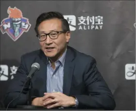  ?? MARY ALTAFFER — ASSOCIATED PRESS FILE ?? Joe Tsai speaks to reporters during a news conference before a WNBA exhibition game between the New York Liberty and China in New York last May.