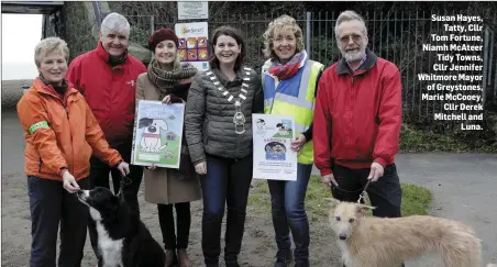  ??  ?? Susan Hayes, Tatty, Cllr Tom Fortune, Niamh McAteer Tidy Towns, Cllr Jennifer Whitmore Mayor of Greystones, Marie McCooey, Cllr Derek Mitchell and Luna.