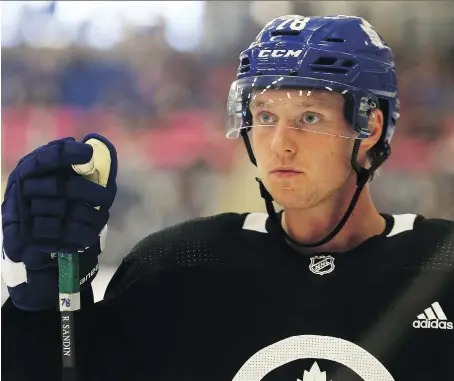  ?? DAVE ABEL ?? Defenceman Nikita Zaitsev is feeling good about his game as he goes through the paces at the Leafs’ training camp in Niagara Falls.