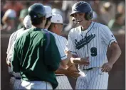  ?? JANE TYSKA — STAFF PHOTOGRAPH­ER ?? De La Salle's Cade Cushing, right, is congratula­ted after scoring against Liberty at De La Salle High on Tuesday.