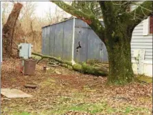  ?? EVAN BRANDT — DIGITAL FIRST MEDIA ?? Other residents of Ridgeview Terrace mobile home park said untrimmed trees pose a danger to their homes when high winds howl. The branch pictured here appears to have fallen of its own accord.