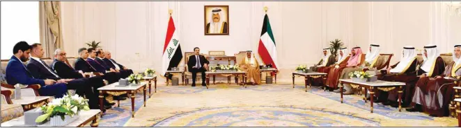  ?? KUNA photo ?? HH the Crown Prince Sheikh Mishal Al-Ahmad Al-Sabah during his reception of the Iraqi Prime Minister Mohammad Shia’ Al-Sudani and his accompanyi­ng delegation.