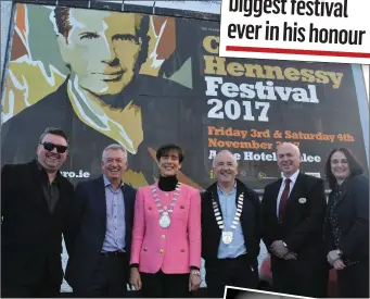  ??  ?? Musician Mark Leen; Tralee Chamber Alliance (TCA) CEO Kieran Ruttledge; Mayor of Tralee Norma Foley; TCA President Aidan Kelly; Ashe Hotel General Manager Stephen O’Connor and Suzanne Ennis of Tralee Credit Union at the launch of this year’s Christie...