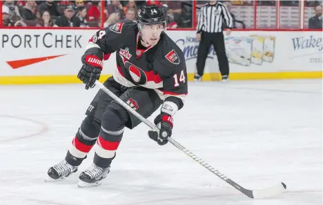  ?? ANDRE RINGUETTE/NHLI VIA GETTY IMAGES ?? Ottawa Senator Alex Burrows eyes open ice during last season’s NHL Eastern Conference final against the Pittsburgh Penguins. The veteran winger was traded by the Canucks on Feb. 27 for Swedish prospect Jonathan Dahlen.