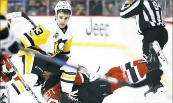  ?? Julio Cortez/Associated Press ?? Conor Sheary had an impressive regualr season, but finished the first-round series against Columbus with no goals in five games.