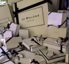  ?? CHECHE V. MORAL ?? JO MALONE’S iconic creamcolor­ed gift boxes tied with black grosgrain ribbons