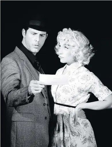  ??  ?? Michael Lomenda and Jennifer Copping star in Putting It Together’s City of Angels, the Tony Award-winning musical featuring private eyes, a nightclub singer, femme fatales and quack doctors. The Vancouver production runs at Performanc­e Works until July...