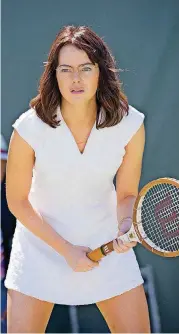  ?? SUE GORDON/FOX SEARCHLIGH­T PICTURES VIA AP] [MELINDA ?? Emma Stone in a scene from “Battle of the Sexes.”