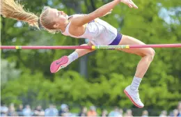  ?? MONICA CABRERA/THE MORNING CALL ?? Paige Casterline of Palisades clears the bar en route to winning the Class 2A high jump at the District 11 Track & Field Championsh­ips.