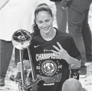  ?? AP FILE ?? Sue Bird won four WNBA titles with the Seattle Storm after winning two NCAA titles with UConn.