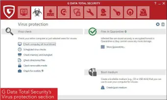  ??  ?? G Data Total Security’s Virus protection section