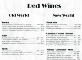  ??  ?? Example of a red wine menu