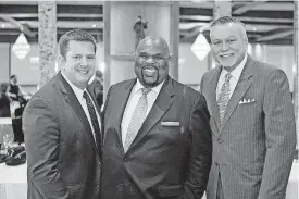  ?? [PHOTO BY CHRISTIE MELLOR] ?? OK Ethics luncheon keynoter Rick Rigsby, center, is flanked by Nathan Mellor, left, CEO of C3 Brands, and Jim Priest, CEO of Sunbeam Family Services.