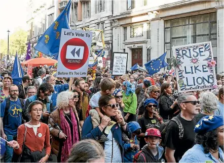  ?? TNS ?? Brexit protesters march along Whitehall as more than half a million people march through Central London.