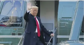  ?? ALEX BRANDON/AP ?? Donald Trump boards Marine One on Wednesday to leave the White House grounds.