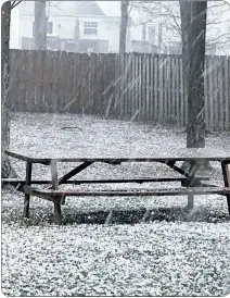  ??  ?? PHOTO COURTESY OF LISA SNIDER Hail pelts down like snow Saturday in Waldorf as an EF1 tornado passed through on its path from La Plata.