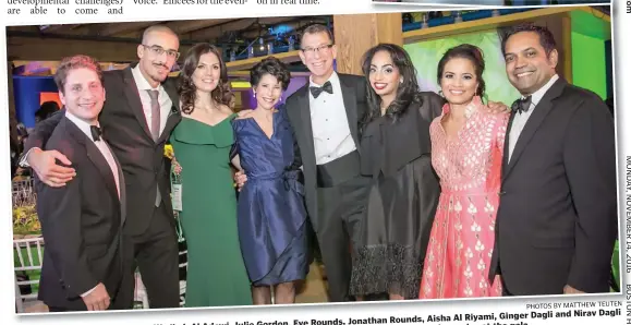  ?? PHOTOS BY MATTHEW TEUTEN ?? and Nirav Dagli Aisha Al Riyami, Ginger Dagli Eve Rounds, Jonathan Rounds, Wadhah Al Adawi, Julie Gordon, Jackson also at the gala. Above from left, Philip Gordon, Tito Janet Wu and City Councilor Wonderball; top, emcees at the Boston Children’s Museum’s