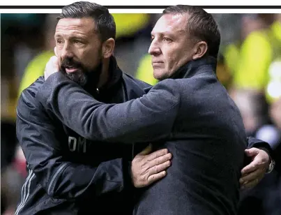  ??  ?? Class above: McInnes (left) says Rodgers’ Celtic are the best he’s faced as Aberdeen manager