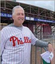  ?? PETE BANNAN-DAILY TIMES ?? Joe O’Malley grew up in Darby, moved to South Jersey and retired to Florida six years ago comes home for playoff games. He was on hand 6 hours early for the game Monday as he want to secure a particular spot to watch the game.