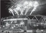  ?? AP file photo ?? Fireworks light up the night over Oracle Arena on June 8 in Oakland, Calif., after the Golden State Warriors finished off their sweep of the Cleveland Cavaliers in the NBA Finals. This will be the last season the Warriors play in Oakland before moving to San Francisco.