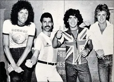  ??  ?? LITTLE ROCKER: The Argentina superstar hangs out with Queen at the Velez Sarsfield stadium in 1981